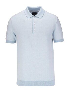 Guide London Light Blue 2 Tone Jacquard Knit Short Sleeve Polo/10046